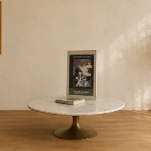 Design Tulip Couchtisch – Runder Marmor-Kaffeetisch mit edlem Messingfuß