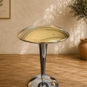 Original 1970s Space Age Stehleuchte – Große Mushroom-Bodenlampe aus Chrom & Messing